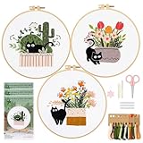 WIVLAX Stickerei-Starter-Set, 3-teilig, Kreuzstich-Set mit Mustern, Anleitung, Reifen, Schere, Fäden