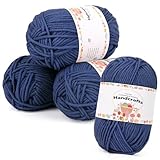 Aeelike 200g(4x50g) Garn Baumwollgarn zum Häkeln, Strickgarn Polyacryl Häkelgarn Bunt Zum Stricken, Häkeln und Kunsthandwerk, 5Ply Acrylwolle Set Baumwolle für Anfänger, Profis, Jean Blau