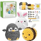 Häkelnadel-Set für Anfänger, Starter-Set mit Videokurs in deutscher Sprache, Schritt für Schritt, häkelset tiere,crochet set,Anfänger für Erwachsen,häkelset kinder-Kaninchen-Pinguin-Biene