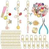 AUGSUN 189 Stück Schlüsselanhänger Basteln Einschließlich 60 Charms 12 Schlüsselanhänger Karabiner 15 Verlängerungsketten 100 Biegeringe und Schmuckzange für DIY Bastelset