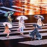 Scrapbooking Stickers Set,Bullet Journal Zubehör Stickers,90 Pcs PET Rainy Girls Themed Aesthetic Aufklebers,Decorative for Journal Zubehör,Notebook,Photo Album,Mobile Phone(Strolling in the Rain)