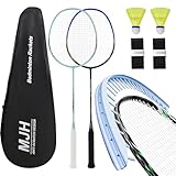 MANJHONG Badminton Set mit 2 Graphit Schläger - Kratzfestes Design - Federball Set für Erwachsene Incl. Federbälle, Griffbänder & Schlägertasche (Hellblau+Schwarz)