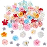 Ouligay 50 Stück Kunstblumen zum Basteln mit 9 Stile, Künstliche Blumen Köpfe Klein Kunstblumen Blumenköpfe, Künstliche Blütenköpfe Seidenblumen Deko Blumen Künstlich für Hochzeit Party Home Handwerk