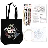 Sticken Set mit Leinentasche Stickset Canvas Tote Bag Anfänger Erwachsene Stickerei Blumenmuster Mit Werkzeug und Anleitung Kreuzstich Kit Stickpackung für Anfänger Erwachsene und Stickereiliebhaber