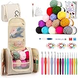Coopay Häkelset für Anfänger, Komplettes Häkelnadel Set mit 15 Wolle, Ergonomisch Häkelnadeln, Tragbar Tasche und Häkelzubehör, 2,0-10 mm Häkelnadel mit TPR Gummigriff, Häkel Set Geschenk, Beige