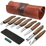 BeaverCraft Holzschnitzset Holzschnitzmesserset Deluxe S18X - Holz Schnitzwerkzeug mit Schnitzmessern Hohlbeitel Meißel Hakenmesser Leder Streichriemen Werkzeugtasche - Löffelschnitzwerkzeugset