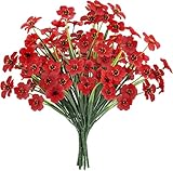 N&T NIETING Künstliche Blumen, 6 Bündel Künstliche Balkonpflanzen und Innen, Faux Kunststoff UV-beständige Kunstblumen Dekorative Blumen für Garten Balkon Home Tisch Frühlingsdeko Outdoor Dekor(Rot)