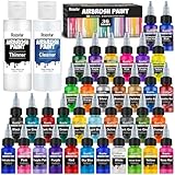 Roizefar Airbrush Farben Set, 36 Farbe mit 4,05 Fl Oz Verdünner und 4,05 Fl Oz Reiniger, enthält schillernde, metallische, Fluoreszierende und klassische Farben, 20 ml/Flasche