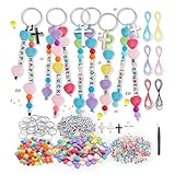 290 Stück Schlüsselanhänger Bastelset, mit Einschließlich Herz, Buchstaben Acryl Rocailles, Schwarze Schere und Pinzette, Diy Schlüsselanhänger Set als Belohnung für die Klasse & als Partygeschenk