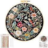 JSRQT Blume Kolibri Stickerei Starter Kit für Erwachsene Anfänger,Handgemachtes Kreuzstich Stickerei Kit,Nadelspitzen-Stickset für Heimdekoration