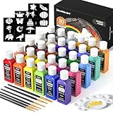 Shuttle Art 30 Textilfarben waschmaschinenfest, Stoffmalfarben waschfest kinder in Flaschen (je 60 ml) mit Pinseln, Vorlagen, wasserfeste Stofffarben für Erwachsene, Kinder auf T-Shirt, Schuhe, Jeans