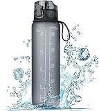 FULDENT Trinkflasche 1L Sport Wasserflasche [Trinkflasche BPA Frei] Trinkflasche mit rutschfest Gummi Grip Geeignet für Die Fahrrad, Outdoor, Schule, Gym