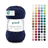 Gründl Wolle Cotton Quick uni - dünne Wolle zum Häkeln - Strickgarn - Häkelgarn - Glänzend und hautfreundlich - 100% Baumwolle - 1 Knäuel 50 g / 125 m - Nadelstärke 3-4 - Dunkelblau