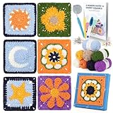 Coopay Granny Square Häkelset für Anfänger, 6 Granny Squares Häkel Set mit Schritt-für-Schritt Häkelanleitung, Anfänger DIY Crochet Set für Granny Square mit Häkelnadel, Häkelgarn,Häkelzubehör