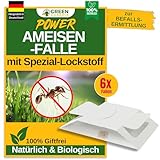 GREEN GUARDIA Ameisen-Falle mit Spezial-Lockstoff – 6X Fallen - zur unauffälligen & umweltfreundlichen Überwachung von Ameisenaktivität. Chemiefrei, geruchsneutral und mit starker Klebefläche.