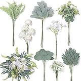 65 Stück Künstliche Zweige & Kunstblumen,Künstliche Blumen Wie echt,Weiß Blumen Blätter Künstlich Dekozweige,Trockenblumenstrauß,Weiß Kunstblumen für DIY Brautstrauß Hochzeit Tischdeko