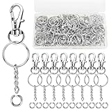 150 Stück Schlüsselanhänger Set 50 Schlüsselring mit Kette 50 Offene Binderinge 50 Karabinerhaken mit Drehgelenk Karabiner Schlüsselanhänger für DIY Kunsthandwerk Schmuck machen(Silber)