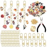 AUGSUN 189 Stück Halloween Schlüsselanhänger Basteln Einschließlich 60 Charms 12 Schlüsselanhänger Karabiner 15 Verlängerungsketten 100 Biegeringe und Schmuckzange für Schlüsselanhängers Bastelset