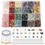 SWAWIS 24 Farben Edelsteine mit Loch, 4-8mm Steinperlen Unregelmäßige Gemstone Chips Beads, Edelsteinperlen Basteln Schmuck Bastelset mit Distanzperlen Bhrhaken Biegeringe Kristalllinie