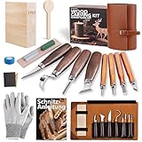 Schnitzwerkzeug Holz Schnitzset für Anfänger: Schnitzmesser Set 25-teiliges zum Schnitzen - HolzSchnitzset Carving Kit mit Anleitung, Handschuhe und Lindenholz für Erwachsene Kinder Vatertagsgeschenk