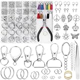 Funtopia 740 Stk Schlüsselanhänger Set,Schlüsselring Edelstahl,Schlüsselanhänger Selber Machen diy Geldbörse,Schlüsselband mit Klein Karabiner Basteln Ringe Karabinerhaken Drehgelenk Zubehör.