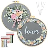 AUAUY Stickset für Anfänger, Blumenmuster Pflanzen Sticken Set Erwachsene Stickerei Set mit 2 Stück Stickrahmen, Anleitung, Farbfäden und Werkzeuge, Kreuzstich Set für DIY Kunst, Handwerk