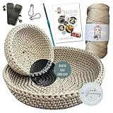 HÄKEL LIESE Häkelset für Anfänger - runde Schalen, Häkel Set Anfänger Erwachsene, Häckelset Schale mit Anleitung, häkeln lernen, crochet set, Schalen Set Häckeln (BEIGE)