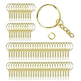70 Stück 25mm Schlüsselanhänger Ringe Schlüsselringe mit Kette Spaltring DIY Schlüsselring Ring Bastel Set Schlüsselanhänger zum Basteln für Bastelarbeiten Schmuckherstellung | Golden