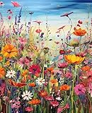 Aapxi Malen nach Zahlen Erwachsene Blumenwiese - Paint by Numbers Malen nach Zahlen Anfänger und Kinder, Leinwand Kunst Wanddeko Naturmotiv 40 x 30 cm (Rahmenlos)