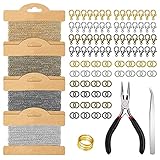 GLAITC Schmuck Basteln Set, Schmuckherstellung Kit Schmuck Basteln Zubehör Schmuck Machen Ketten mit Hummerverschluss, 200-teiliger Öffnungsring für DIY Bastelbedarf