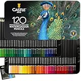 Castle Art Supplies 120 Aquarellstifte-Set | Leuchtende Pigmente | Zeichnen und Malen zugleich | Für fortgeschritten, professionelle Künstler I Geschützt und sortiert in einer Präsentationsbox
