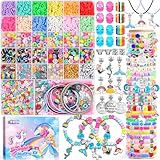 ZOOI Einschulung Mädchen, DIY Perlen für Armbänder, Bastelset Kinder ab 6 Jahre Perlen zum Auffädeln Basteln Mädchen Armbänder Selber Machen, Einhorn Geschenke für Mädchen Geschenk Mädchen 5-13 Jahre