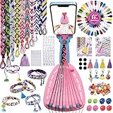Freundschaftsbänder Bastelset, Freundschaftsarmband Knüpfen, Armbänder Selber Machen, Handwerksset für Mädchen 6 7 8 9 10 11 12 mit Handyhalter, 35 Garnbündeln, Quasten, Anhänger, Perlen, Geburtstags
