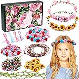 vamei Blumenkranz Bastelset für Kinder Mädchen DIY Haarreif Blumen Basteln Haarschmuck Selber Machen Blumengirlande Blumen Haarband Hochzeit Geburtstag Party Mitgebsel