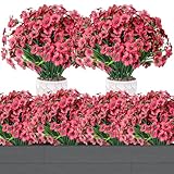 12 Bündel Künstliche Blumen, Echt Balkon Künstliche Blumen Wetterfest Künstliche Balkonpflanzen Kunstpflanzen Außenbereich UV-beständig Balkonblumen für Garten, Outdoor, Büro, Töpfe (Rosarot)