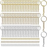 Schlüsselanhänger Ringe Set, 90 Stück Schlüsselring mit Kette und 120 Stück Klein Ösenschraube, 25mm Schlüsselanhänger Ringe zum Basteln, Schlüsselanhänger für DIY Handwerk Schmuckherstellung