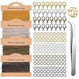 Schmuck Basteln Set 39 Fuß DIY Link Kette Halsketten Gliederkette Schmuck Zubehör mit 120 Biegeringe und 40 Karabinerverschlüsse für DIY Schmuckherstellung