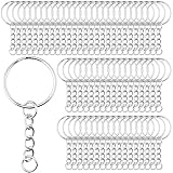 120 Stk Schlüsselring mit Kette Schlüsselanhänger Selber Machen Basteln Ringe Set Schlüsselanhänger Rohling Zubehör Key Chains 25mm mit Spaltringe für Schlüssel Anhänger DIY Schmuckherstellung Silber